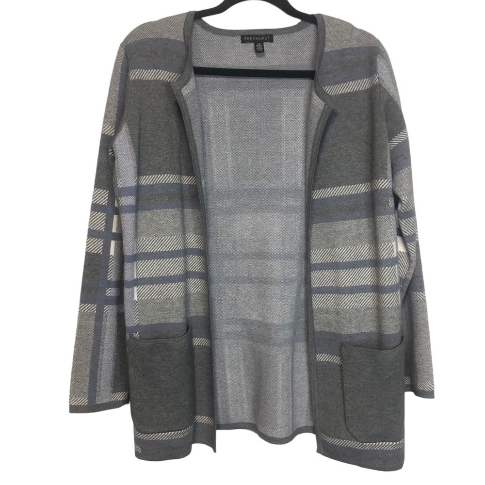 Parkhurst Open Front Plaid Cardigan, size S